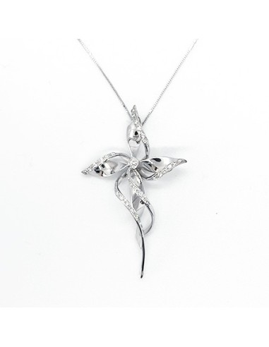 Pendentif croix fleur pour femme en diamants et or blanc 18 carats - Élégance moderne faite à la main (fabriquée en Italie)