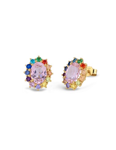 Pendientes de oro amarillo de 18 kt con piedras de color hidrotermal y cierre de mariposa