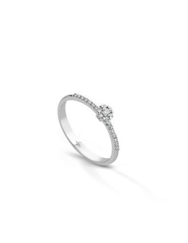 Anneau solitaire en or 18 kt avec diamants et pierres sur la tige