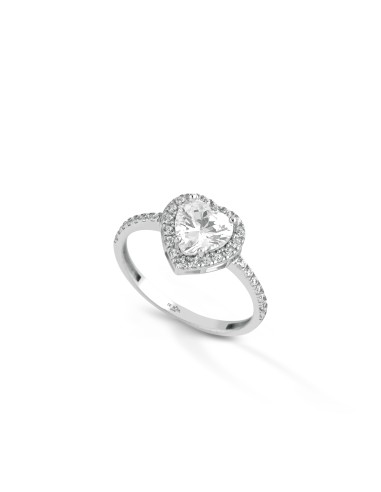 Ring Heart in 18 kt white gold with zircons and stones on the stem