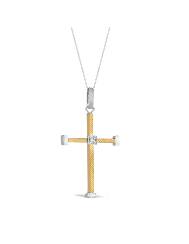 White and Yellow Gold Bicolored Man Cross with Diamonds