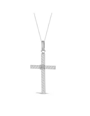 Cross Man in White Gold with Diamonds - Italian Crafts