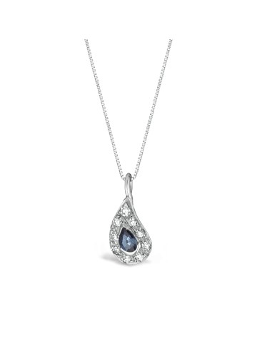 Drop pendant with natural sapphire and diamonds: artisanal elegance