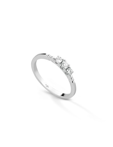 Anneau de trilogie "Deux coeurs" à l'échelle en or blanc 18kt et diamants G (0.23ct)