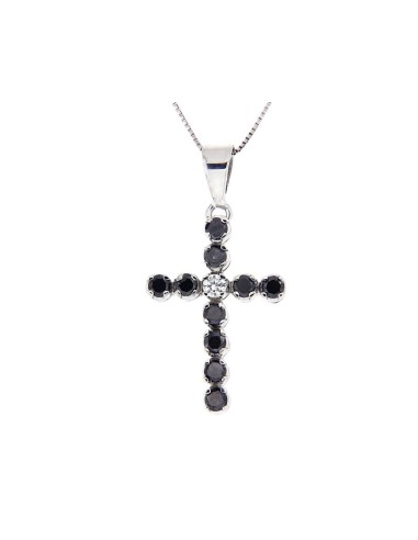 Cruz de hombre oro blanco negro diamantes blancos